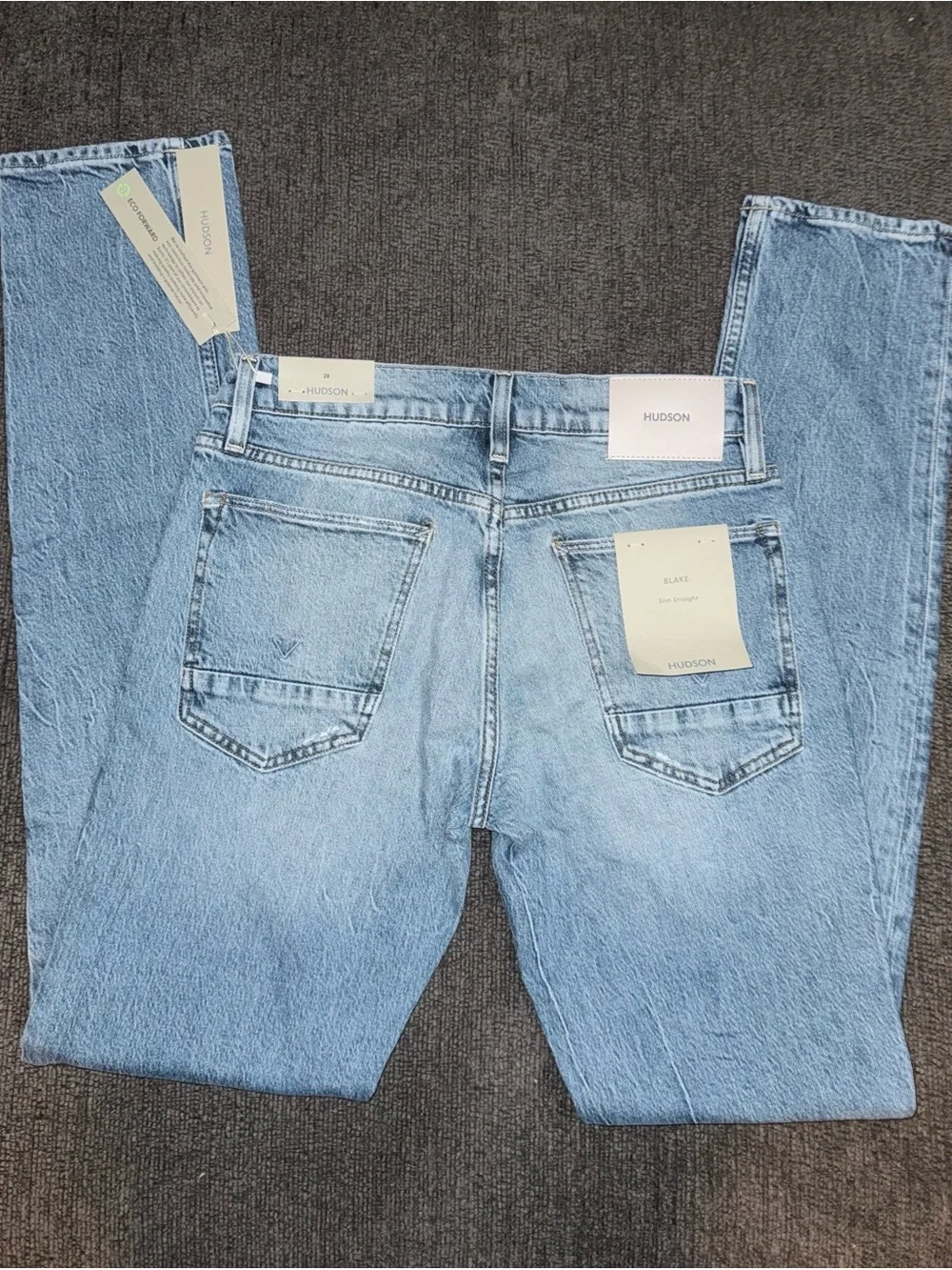 NWT Hudson Blake Slim Straight Jeans Men’s 28 Blue Fade Distressed